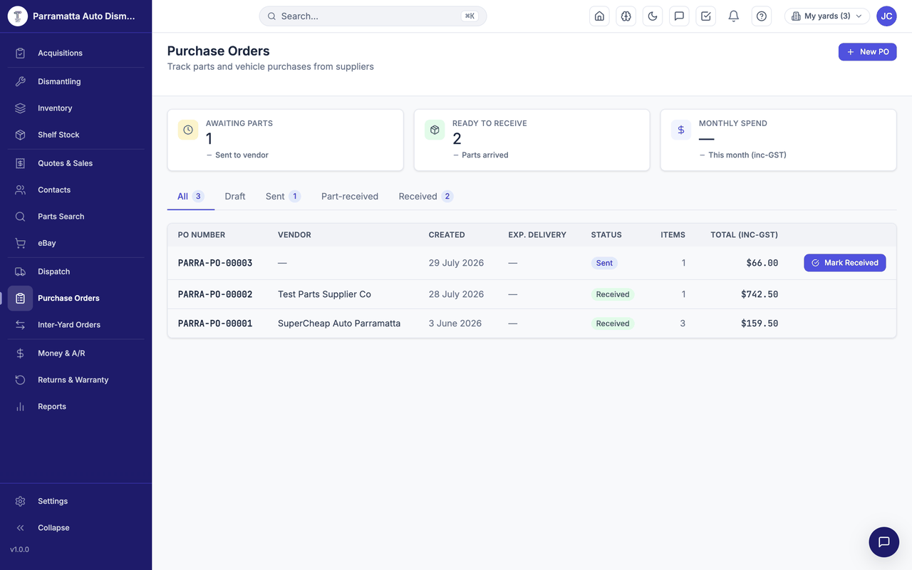 Purchase orders walkthrough